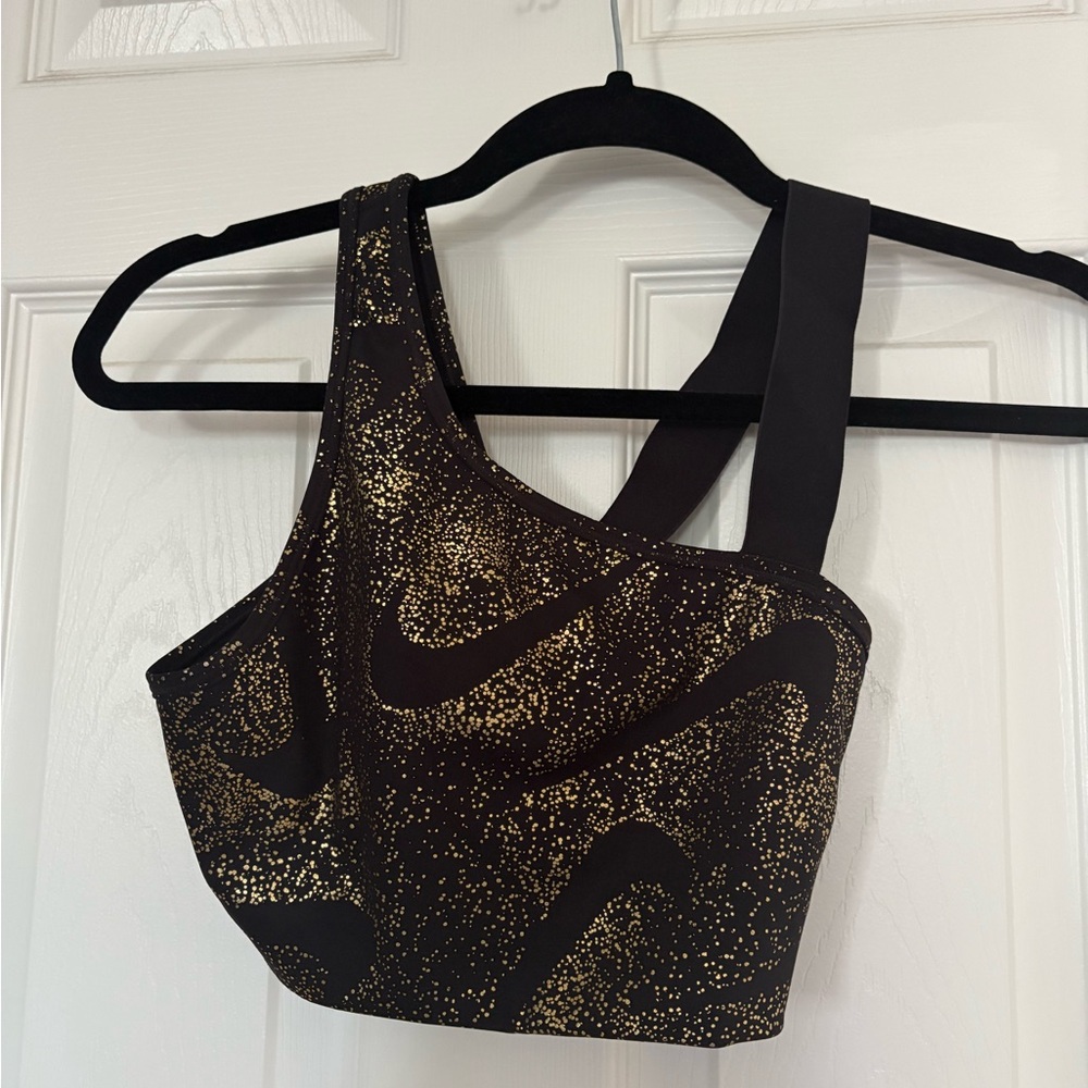 Nike Black and Gold Patterned Sports Bra